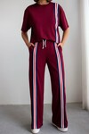 Bordo Çizgili Modal Kumaş Alt Üst Takım