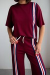 Bordo Çizgili Modal Kumaş Alt Üst Takım