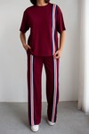 Bordo Çizgili Modal Kumaş Alt Üst Takım