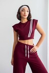 Bordo Çizgili Modal Kumaş Crop Alt Üst Takım