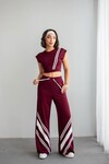 Bordo Çizgili Modal Kumaş Crop Alt Üst Takım