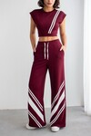 Bordo Çizgili Modal Kumaş Crop Alt Üst Takım