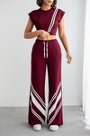 Bordo Çizgili Modal Kumaş Crop Alt Üst Takım