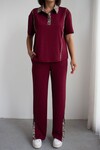 Bordo Leopar Garnili Modal Kumaş Alt Üst Takım