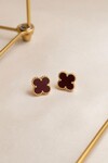 Bordo Yonca Figürlü Gold Kenarlı Küpe