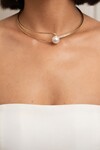 Gold İnci Detaylı Tasma Choker Kolye