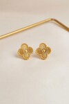 Gold Yonca Figürlü Gold Kenarlı Küpe