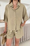Haki Şort Ve Gömlek Yazlık Pamuklu Alt Üst Takım