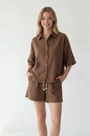 Kahverengi Şort Ve Gömlek Yazlık Pamuklu Alt Üst Takım