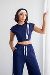 Lacivert Çizgili Modal Kumaş Crop Alt Üst Takım