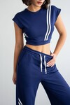 Lacivert Çizgili Modal Kumaş Crop Alt Üst Takım