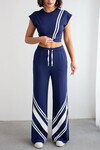 Lacivert Çizgili Modal Kumaş Crop Alt Üst Takım