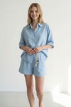 Mavi Şort Ve Gömlek Yazlık Pamuklu Alt Üst Takım