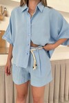 Mavi Şort Ve Gömlek Yazlık Pamuklu Alt Üst Takım