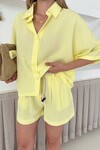 Sarı Şort Ve Gömlek Yazlık Pamuklu Alt Üst Takım