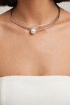Silver İnci Detaylı Tasma Choker Kolye