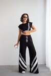 Siyah Çizgili Modal Kumaş Crop Alt Üst Takım