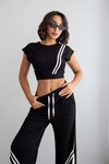 Siyah Çizgili Modal Kumaş Crop Alt Üst Takım