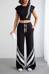Siyah Çizgili Modal Kumaş Crop Alt Üst Takım