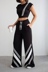 Siyah Çizgili Modal Kumaş Crop Alt Üst Takım
