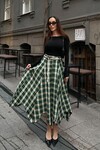 Yeşil Ekose Desenli Beli Kemerli Maxi Boy Etek