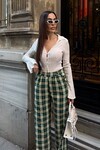 Yeşil Yüksek Bel İspanyol Paça Ekose Pantolon