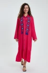 Maxi Boy Fuşya Nakış Ve Püskül Detaylı Uzun Boy Gömlek Elbise BCVL-24946