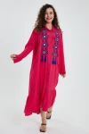 Maxi Boy Fuşya Nakış Ve Püskül Detaylı Uzun Boy Gömlek Elbise BCVL-24946