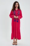 Maxi Boy Fuşya Nakış Ve Püskül Detaylı Uzun Boy Gömlek Elbise BCVL-24946