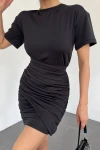 Siyah Drape Detaylı Mini Dalgıç Elbise BCDF-24DE5066