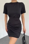 Siyah Drape Detaylı Mini Dalgıç Elbise BCDF-24DE5066