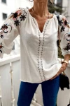 Kadın Beyaz Balon Kollu Nakış İşlemeli Bluz BCEQ-255129