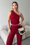 Bordo Tek Omuz Dekolteli Yumuşak Dokulu Bluz BCZK-25SA327