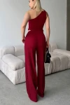 Bordo Tek Omuz Dekolteli Yumuşak Dokulu Bluz BCZK-25SA327