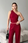 Bordo Tek Omuz Dekolteli Yumuşak Dokulu Bluz BCZK-25SA327