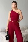 Bordo Tek Omuz Dekolteli Yumuşak Dokulu Bluz BCZK-25SA327