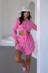 Pembe Müslin Keten Şortlu Alt Üst Takım BCBT-251001