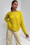 Sarı Bisiklet Yaka Desenli Dokulu Triko Kazak BC24A1002