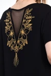 Maxi Boy Siyah Turuncu Nakış İşlemeli Örme Viscon Elbise BCVL-251023