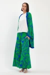 Maxi Boy Yeşil Baskılı Kimono Ve Pantolon Dokuma Viscon Alt Üst Takım BCVL-251068