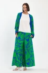 Maxi Boy Yeşil Baskılı Kimono Ve Pantolon Dokuma Viscon Alt Üst Takım BCVL-251068