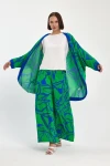 Maxi Boy Yeşil Baskılı Kimono Ve Pantolon Dokuma Viscon Alt Üst Takım BCVL-251068