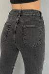 Antrasit Yüksek Bel Yıkamalı Paçası Lazer Kesimli Denim Jean BCNW-251377
