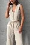 Bej Yelek Ve Pantolonlu Alt Üst Dokuma Takım BCHN-25252