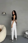 Beyaz Yırtıklı Boru Paça Denim Jean BCNW-251287