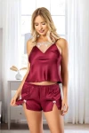 Bordo Saten Dantel Detaylı Şortlu Takım BCAN-253118FA