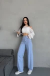 Buz Mavi Yüksek Bel Baggy Palazzo Jean Pantolon BCNW-251414