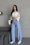 Buz Mavi Yüksek Bel Baggy Palazzo Jean Pantolon BCNW-251414