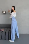 Buz Mavi Yüksek Bel Baggy Palazzo Jean Pantolon BCNW-251414