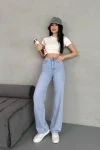 Buz Mavi Yüksek Bel Boru Paça Denim Jean Pantolon BCNW-251422